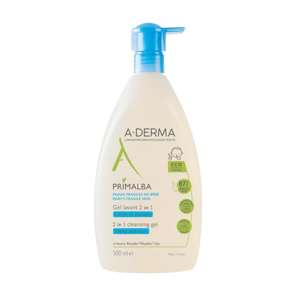 A-DERMA PRIMALBA - Gel Lavant 2 en 1 Bébé - Corps et Cheveux - Peaux Fragiles, 750ml