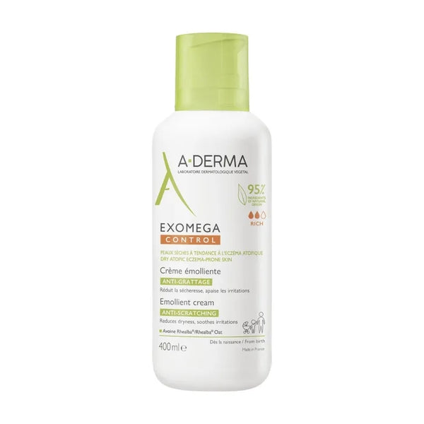 A-DERMA EXOMEGA CONTROL - Crème Émolliente Anti-Grattage - Visage et Corps - Peaux Sèches à Tendance Atopique, 400ml