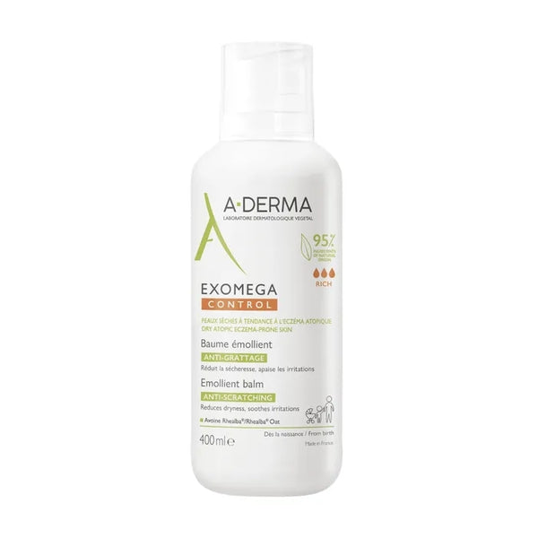 A-DERMA EXOMEGA CONTROL - Baume Émollient Anti-Grattage - Visage et Corps - Peaux Sèches à Tendance Atopique, 400ml
