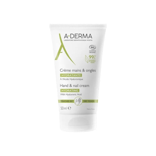 A-DERMA LES INDISPENSABLES - Crème Mains et Ongles Hydratante à l'Acide Hyaluronique - Peaux Sèches, 50ml