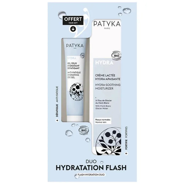 PATYKA COFFRET - Duo Hydratation Flash - Crème Lactée Hydra-Apaisante Bio 40ml + Gel Yeux Hydratant Défatigant Bio 15ml Offert