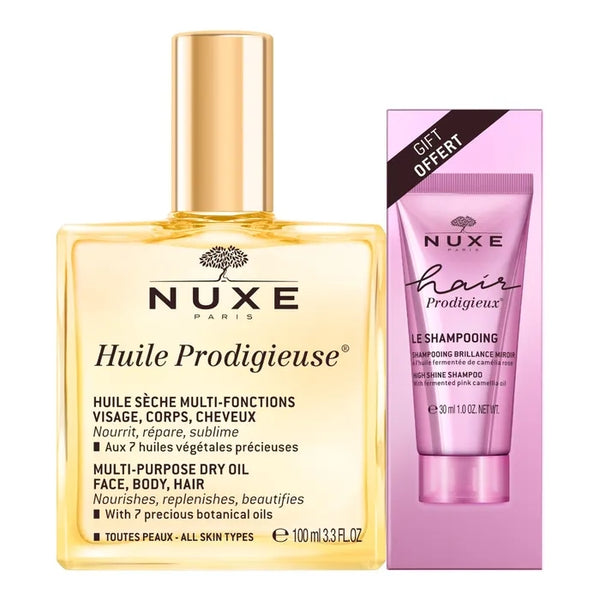 NUXE HUILE PRODIGIEUSE - Huile Sèche Multi-Fonctions 100ml + Shampooing Brillance Miroir 30ml Offert