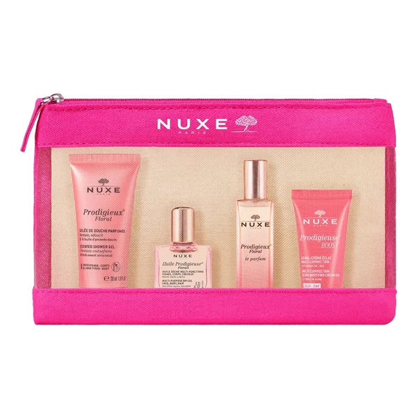 NUXE TROUSSE PRODIGIEUSE FLORALE - Gelée de Douche Parfumée 30ml + Huile Prodigieuse Florale 10ml + Parfum Prodigieux Floral 15ml + Le Gel-Crème Eclat Multi-Correction Prodigieuse Boost 15ml
