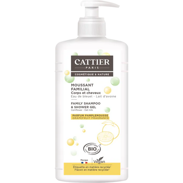 CATTIER Moussant Familial Sans Savon Bio - Corps et Cheveux - Tous Types de Peaux, 1L