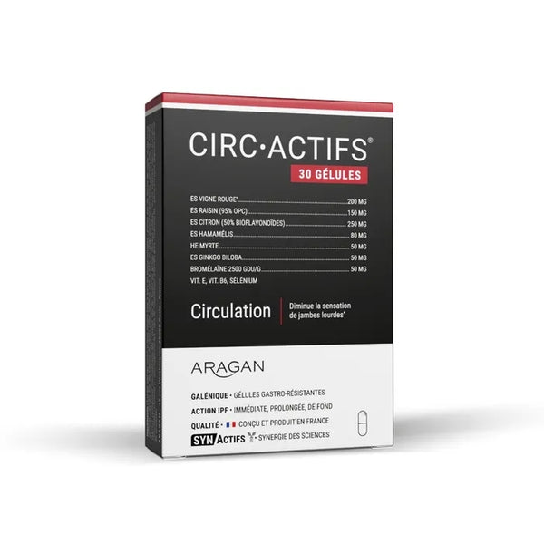 ARAGAN SYNACTIFS - CIRCActifs - Circulation, Jambes Lourdes - Vigne Rouge, Raisin, Citron - 30 gélules