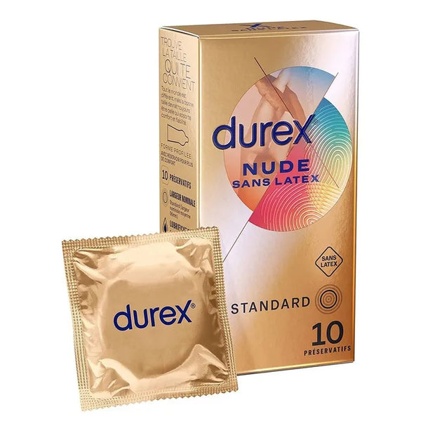 DUREX NUDE - Préservatifs Extra Lubrifiés Sans Latex, 10 Unités