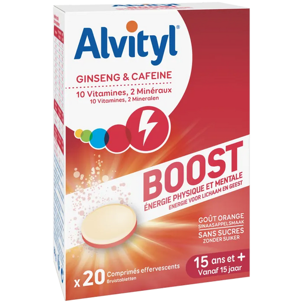 ALVITYL BOOST - Vitamines Ginseng et Caféine, 20 comprimés effervescents