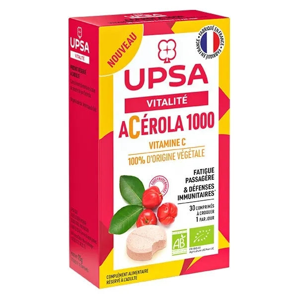 UPSA VITALITE - Acerola 1000 Bio, 30 comprimés à croquer