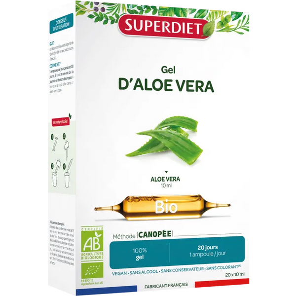 SUPERDIET Aloe vera bio, 20 ampoules de 15ml