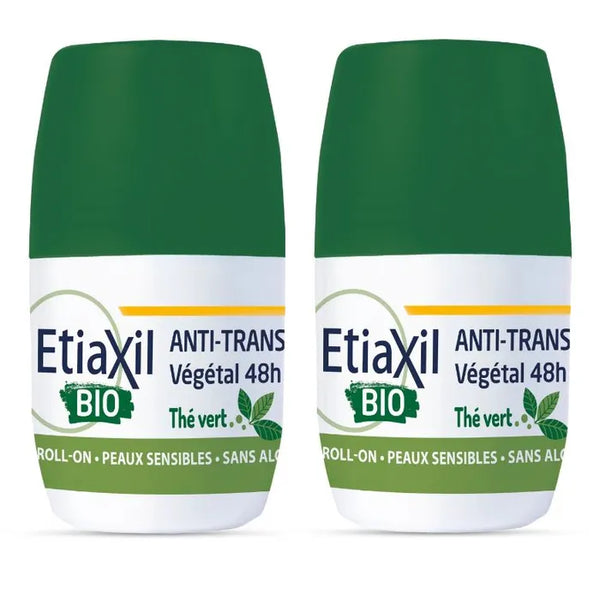 ETIAXIL Déodorant Anti-Transpirant 48H Végétal Thé Vert Bio - Roll-On, 2x50ml