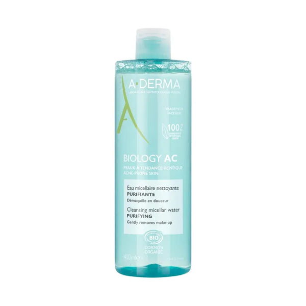 A-DERMA BIOLOGY AC - Eau Micellaire Nettoyante Purifiante Bio - Visage et Yeux - Peaux à Tendance Acnéique, 400ml