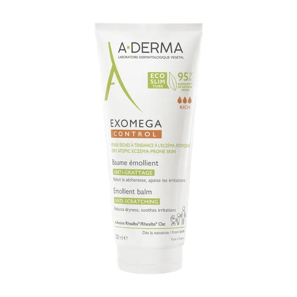 A-DERMA EXOMEGA CONTROL - Baume Émollient Anti-Grattage - Visage et Corps - Peaux Sèches à Tendance Atopique, 200ml