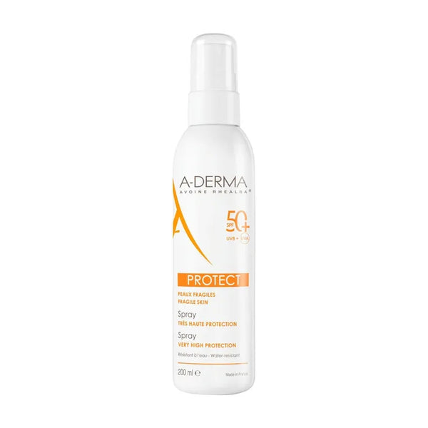 A-DERMA PROTECT - Spray Solaire Très Haute Protection SPF50+ - Visage et Corps - Peaux Fragiles, 200ml