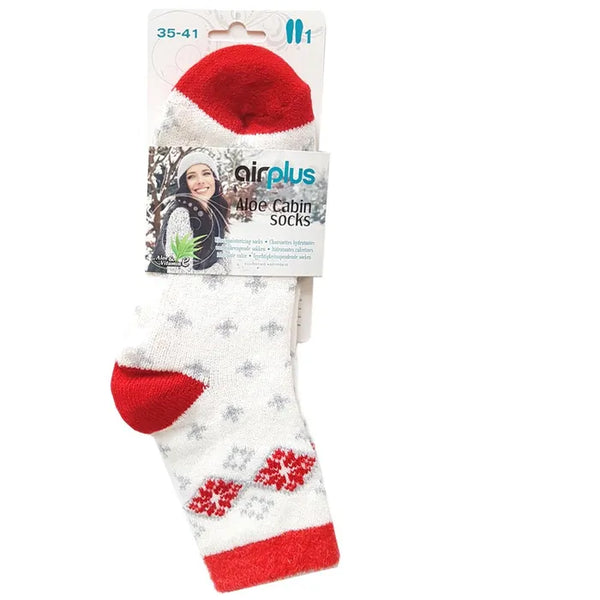 AIRPLUS Aloe Cabin Chaussettes Hydratantes - Flocons Rouges - Pointure 35 - 41, 1 Paire
