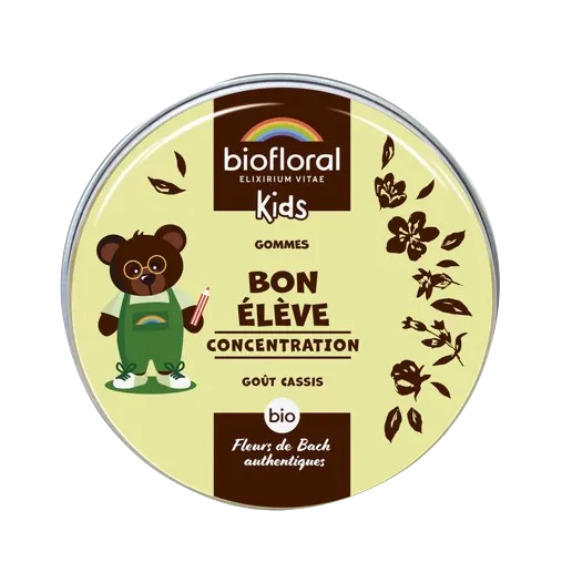 BIOFLORAL KIDS - Gommes Bon Elève Concentration Bio - Goût Cassis, 45g