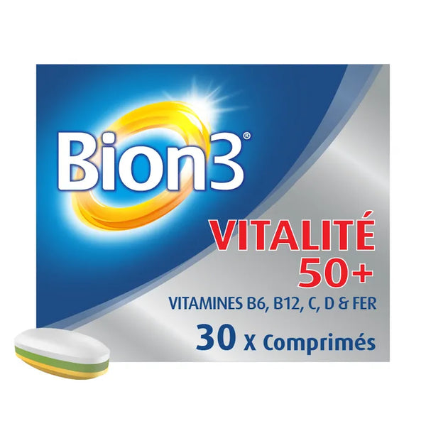 BION3 VITALITÉ 50+ - Énergie + Défenses Immunitaires Vitamines B6 B12 C D & Fer Adulte 50+, 30 comprimés