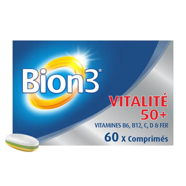 BION3 VITALITÉ 50+ - Énergie + Défenses Immunitaires Vitamines B6 B12 C D & Fer Adulte 50+, 60 comprimés