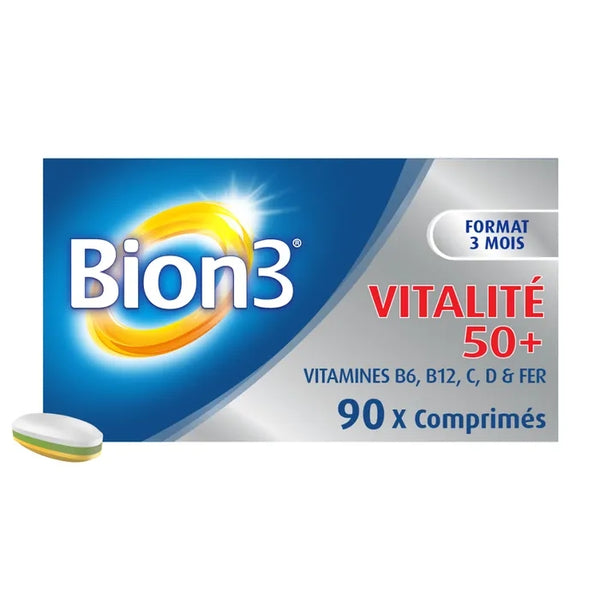 BION3 VITALITÉ 50+ - Énergie + Défenses Immunitaires Vitamines B6 B12 C D & Fer Adulte 50+, 90 comprimés