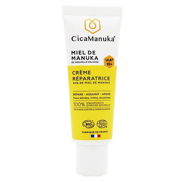 CICAMANUKA Crème Réparatrice au Miel de Manuka Bio - Peaux Abîmées, Irritées et Desséchées, 40ml