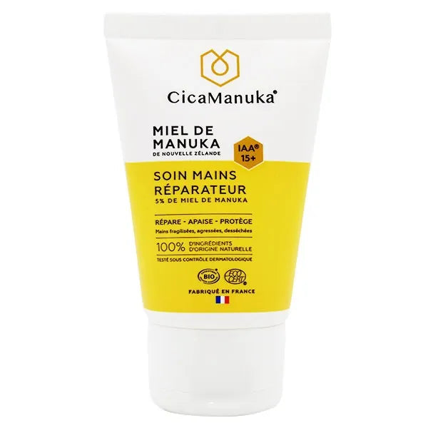 CICAMANUKA Crème Mains au Miel de Manuka Bio - Peaux Fragilisées, Agressées, Desséchées, 50ml
