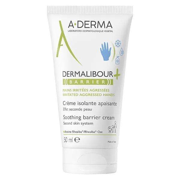 A-DERMA DERMALIBOUR+ BARRIER - Crème Isolante Apaisante - Mains - Peaux Irritées Agressées, 50ml