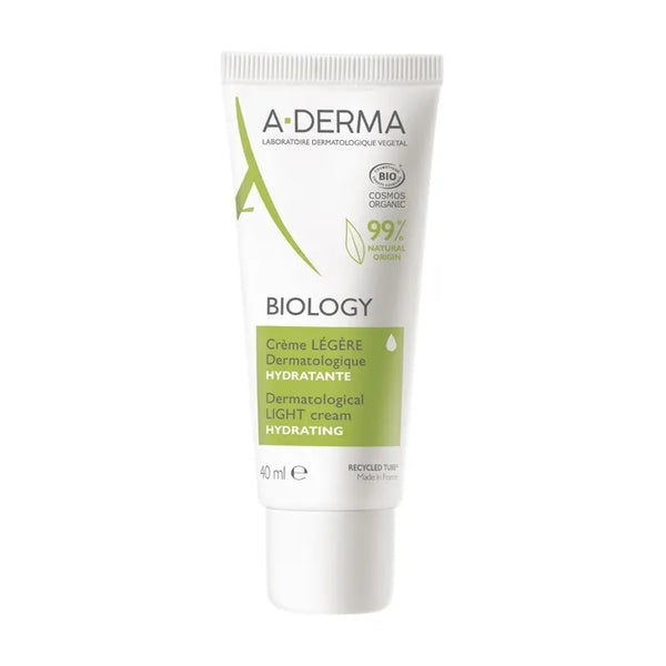 A-DERMA BIOLOGY - Crème Légère Dermatologique Hydratante Bio - Visage - Peaux Normales à Mixtes, 40ml