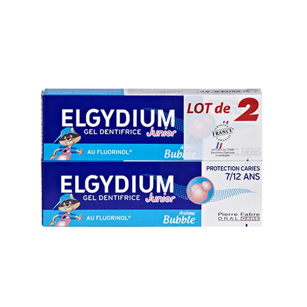 ELGYDIUM JUNIOR - PROTECTION CARIES - Gel Dentifrice Bubble Gum 7-12 ans, 2x50ml