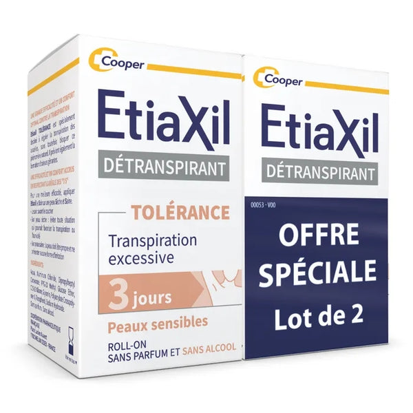 ETIAXIL TOLERANCE CONFORT+ - Roll-On Détranspirant Transpiration Excessive - Peaux Sensibles, 2x15ml