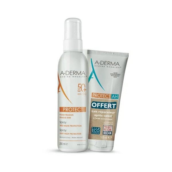 A-DERMA PROTECT - Spray Solaire Très Haute Protection SPF50+ 200ml + Lait Réparateur Après-Soleil 100ml Offert