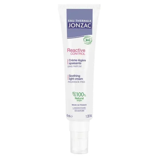 EAU THERMALE JONZAC REACTIVE CONTROL - Crème Légère Apaisante Bio - Visage et Cou - Peaux Réactives et Intolérantes, 40ml
