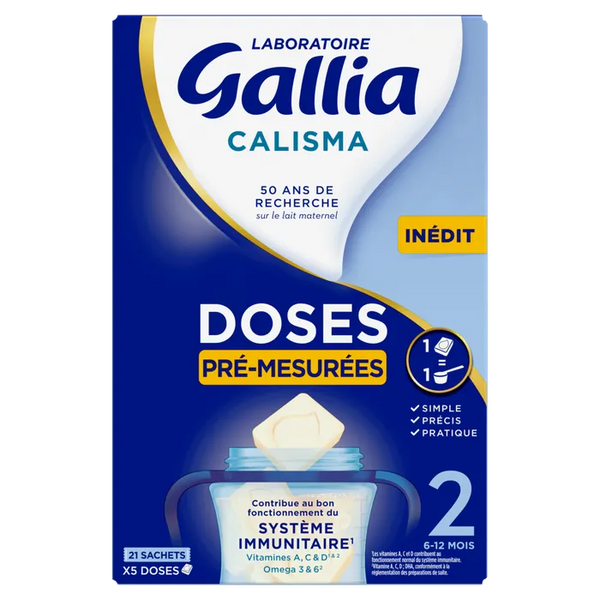 GALLIA CALISMA POCKET - Lait en Poudre 2ème Âge - De 6 à 12 mois, 21 Sachets de 5 Doses Prêtes à l'Emploi
