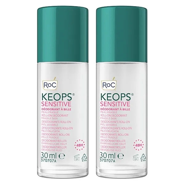 ROC KEOPS® SENSITIVE - Déodorant à Bille 48h - Peaux Fragiles, 2x30ml