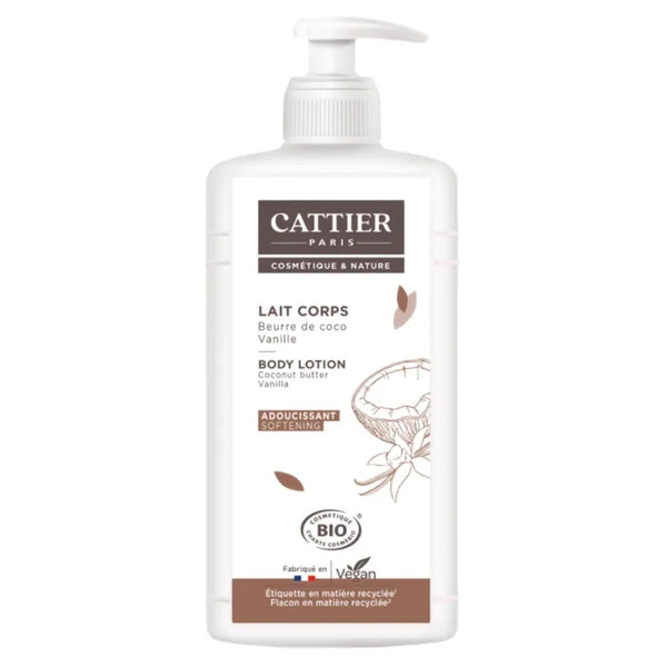 CATTIER Lait Adoucissant Beurre de Coco Vanille Bio - Corps - Tous Types de Peaux, 500ml