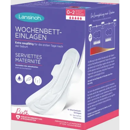 LANSINOH Serviettes Maternité Post-Accouchement, 10 Unités