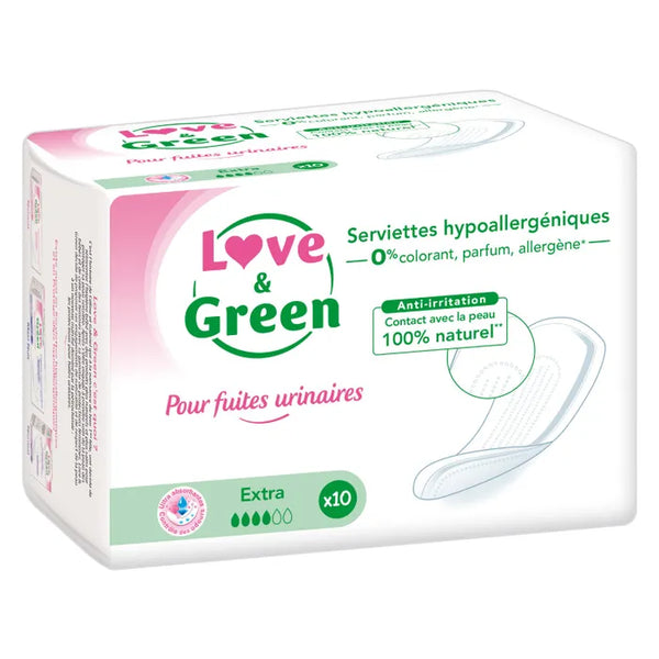 LOVE & GREEN Serviettes Hypoallergéniques Incontinence - Extra, 10 Unités