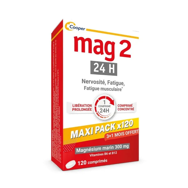 MAG 2 MAG 2 24H - Magnésium Marin, Vitamines B6 et B12 - Nervosité, Fatigue et Fatigue Musculaire, 120 Comprimés