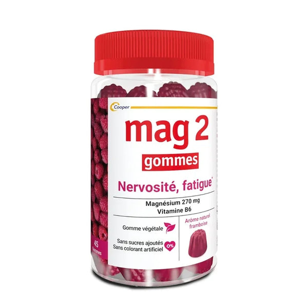 MAG 2 MAG 2 Gommes Framboise - Magnésium et Vitamine B6 - Nervosité Fatigue, 45 gummies