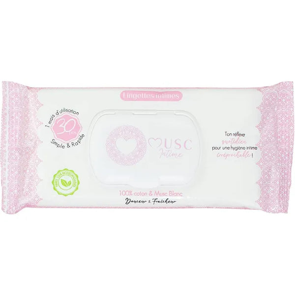 MUSC INTIME Lingettes Intimes au Musc Blanc, 30 Unités
