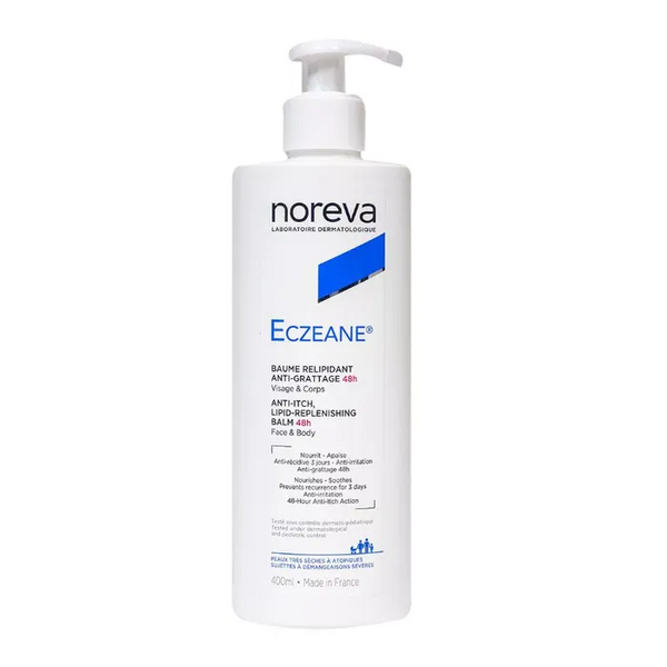 NOREVA ECZEANE - Baume Relipidant Anti-Grattage 48H - Visage et Corps - Peaux Très Sèches Sujettes à l'Eczema Atopique, 400ml