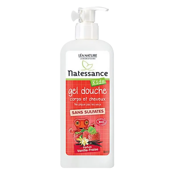 NATESSANCE KIDS - Gel Douche Bio Corps et Cheveux Vanille Fraise, 500ml