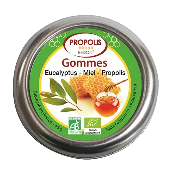REDON PROPOLIS - Gommes à l’Eucalyptus Bio, Miel Bio et Propolis Bio, 45g