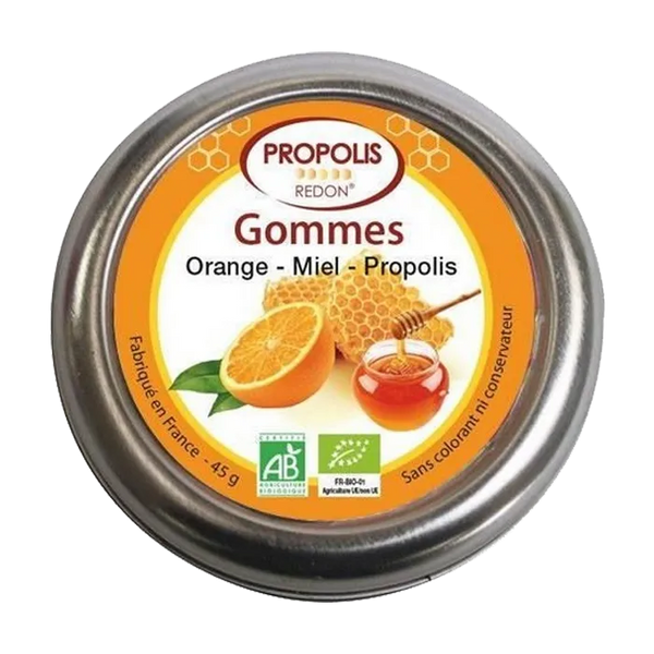 REDON PROPOLIS - Gommes à l’Orange Bio, Miel Bio et Propolis Bio, 45g