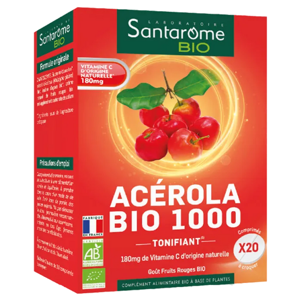 SANTAROME Acérola 1000 Bio, 20 comprimés à croquer