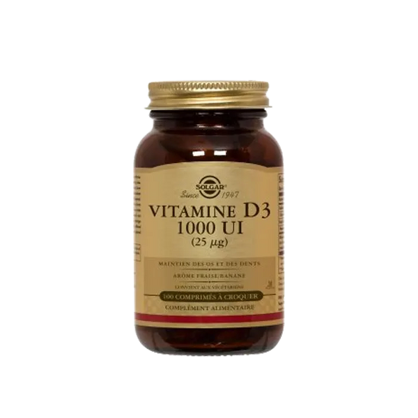 SOLGAR Vitamine D3 1000 UI, 100 comprimés à croquer