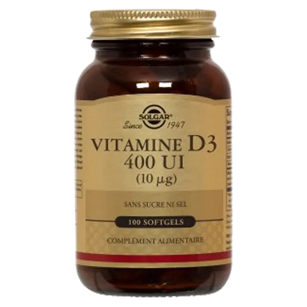 SOLGAR Vitamine D3 400 UI, 100 softgels