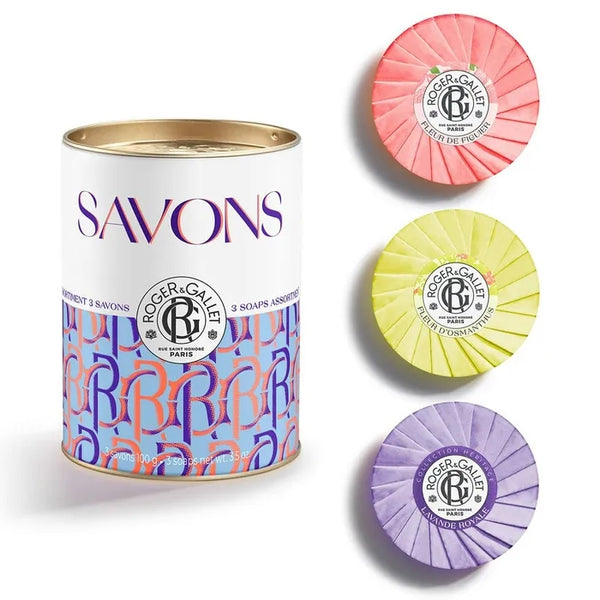 ROGER & GALLET COFFRET - SAVONS BIENFAISANTS - Boîte de 3 Savons Bienfaisants - Fleur d'Osmanthus 100g + Lavande Royale 100g + Fleur de Figuier 100g