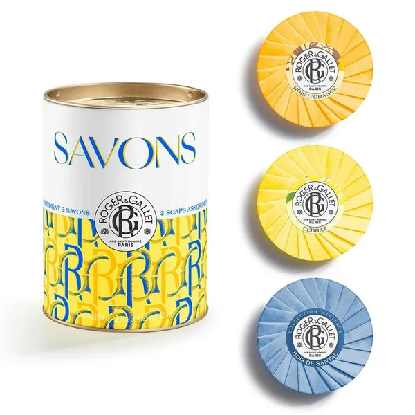 ROGER & GALLET COFFRET - SAVONS BIENFAISANTS - Boîte de 3 Savons Bienfaisants - Bois d'Orange 100g + Cédrat 100g + Bois de Santal 100g