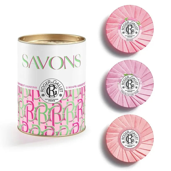 ROGER & GALLET COFFRET - SAVONS BIENFAISANTS - Boîte de 3 Savons Bienfaisants - Rose 100g + Rose Thé 100g + Feuille de Thé 100g
