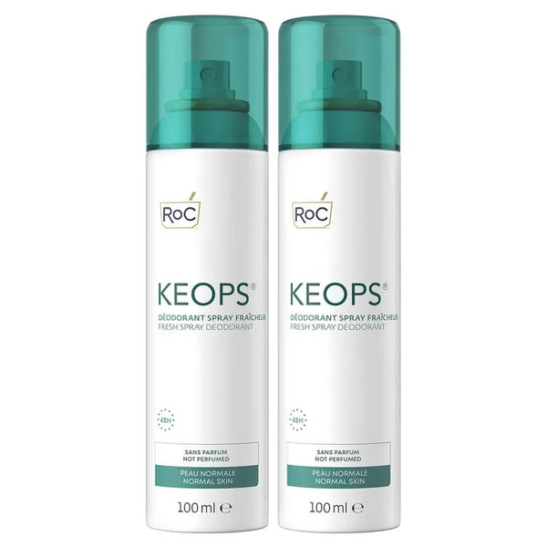 ROC KEOPS® Déodorant Spray Fraîcheur Sans Parfum 48H - Peaux Normales, 2x100ml