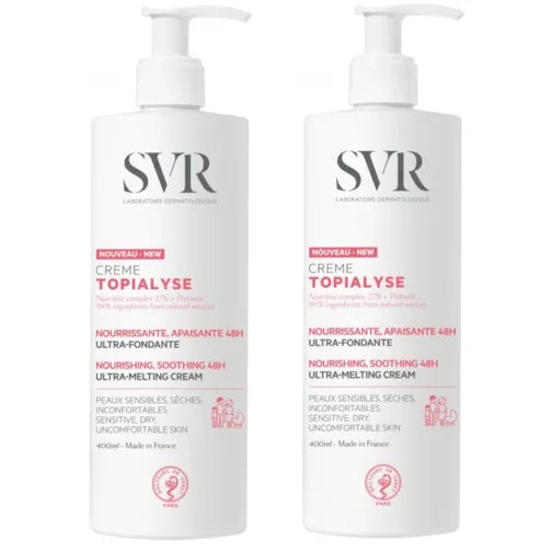 SVR TOPIALYSE - Crème Nourrissante Apaisante 48H - Visage et Corps - Peaux Sèches, 2x400ml